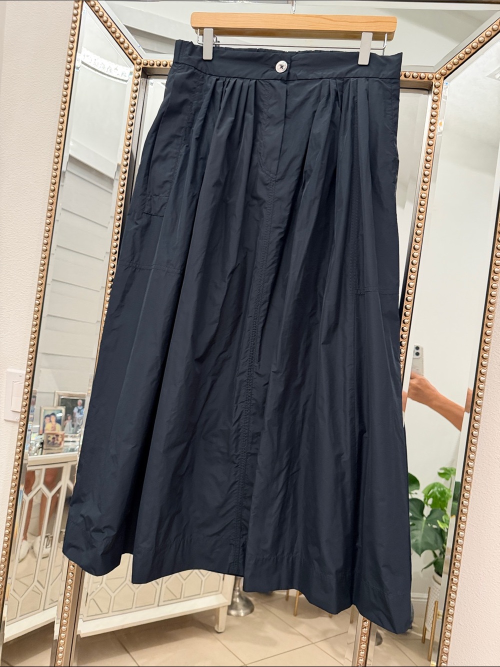 Women's Navy Maxi Skirt with Buttoned Waist